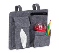 Relaxdays Car Seat Organiser, Large Felt Back Seat Pocket for Kids 4 Pockets Car Back Protector Grey