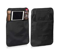 Relaxdays Car Seat Organiser Set of 2, Hanging Hold-All for Kids, 4 Pockets, Tablet Holder, Back Seat Protector, Black