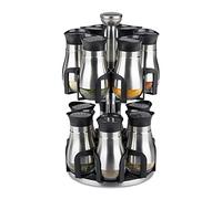 Relaxdays Carousel, Jars, Stainless Steel & Glass, Rotating, Dishwasher Safe, Spice Rack, Silver/Black, 12 (EU)