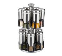 Relaxdays Carousel, Jars, Stainless Steel & Glass, Rotating, Spice Rack, Dishwasher Safe, Silver/Black, 12 (EU)
