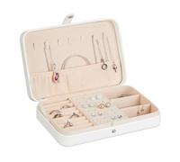 Relaxdays Case, Small Jewellery Storage, Rings & Necklaces, Mini Box for Travelling, HWD: 4.5x21x14.5cm, White, 4.5 x 21 x 14.5 cm