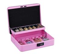 Relaxdays 3 Digit Number Box for Banknotes, Coin Compartment, 8.5 x 30.5 x 25 cm, Pink, Steel