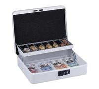 Relaxdays Cash box, 3-digit combination, coin insert, iron money box, H x W x D: 8.5 x 30.5 x 25 cm, white