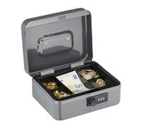 Relaxdays Cash Box, 3-Digit Combination Lock, Coin Insert, Money Tray Iron, Storage Safe, HWD: 8.5 x 20 x 17 cm, Grey
