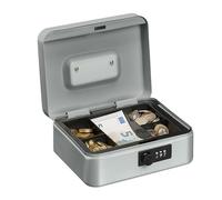 Relaxdays Cash Box, Coin Counter Tray Combination Lock Change & Notes, Steel, H x W x D: 8.5 x 20 x 17 cm, Silver, Iron