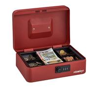 Relaxdays Cash Box, Coin Counter Tray Combination Lock Steel Portable Change & Notes, H x W x D: 8.5 x 25 x 19 cm, Red