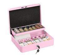 Relaxdays Cash Box, Coin Counter Tray Lockable Portable Change & Notes, H x W x D: 8.5 x 30.5 x 24.5 cm, Iron, Pink
