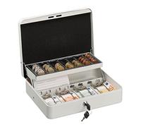 Relaxdays Cash Box, Coin Counter Tray Lockable Portable Change & Notes, H x W x D: 8.5 x 30.5 x 24.5 cm, Iron, White