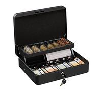 Relaxdays Cash Box, Coin Counter Tray Lockable Portable Change & Notes, H x W x D: 8.5 x 30.5 x 24.5 cm, Iron, Black