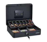 Relaxdays Cash Box, Coin Counter Tray Lockable Steel Portable Change & Notes, H x W x D: 9 x 30.5 x 23.5 cm, Grey