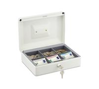 Relaxdays Cash Box Lockable, 6 Notes and Coins Compartments, 2 Keys, Iron, Steel & Plastic, HWD: 9 x 25 x 18 cm, White