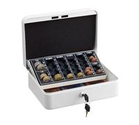 Relaxdays Cash Box Lockable, Coin Counting Board, Note Compartments, 2 Keys, Steel & Plastic, HWD: 9 x 25 x 18 cm, White, Iron