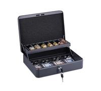 Relaxdays Cash box, lockable, iron, coin counting board & 4 note compartments, HBT: 8.5 x 30.5 x 24.5 cm, cash box, grey