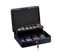 Relaxdays Cash box, lockable, iron, coin counting board & 4 note compartments, HBT: 8.5 x 30.5 x 24.5 cm, cash box, black