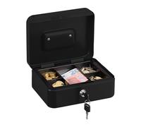 Relaxdays Cash box lockable, removable insert, 5 compartments, iron money box, HxWxD: 8.5 x 20 x 17 cm, black