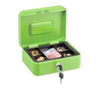 Relaxdays Cash box lockable, removable insert, 5 compartments, iron money box, HxWxD: 8.5 x 20 x 17 cm, green