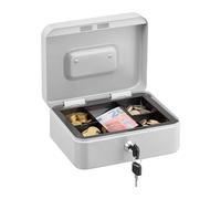 Relaxdays Cash box lockable, removable insert, 5 compartments, iron money box, HxWxD: 8.5 x 20 x 17 cm, white