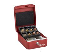 Relaxdays Cash box with coin counting board, lockable, steel, portable, small change & notes, HBT: 8.5 x 16 x 20 cm, red