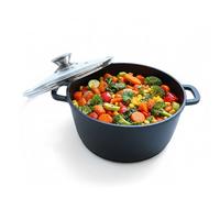 Relaxdays Cast Aluminium Braiser with Glass Lid, Non-Stick, Induction Compatible, 11 x 24 cm, Black