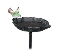 Relaxdays Cast Iron Birdbath, Decorative Garden Stake, H x W x D: 100.5 x 13.5 x 19 cm, Garden Bird Decor, Dark Green