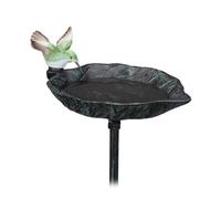 Relaxdays Cast Iron Birdbath, Stake, H x W x D: 100.5 x 13.5 x 19 cm, Garden Bird Decor, Dark Green