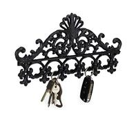 Relaxdays Cast Iron Coat Rack, 5 Hooks, Antique Cottage Style, HxWxD: Approx 17 x 35 x 3.5 cm, Black