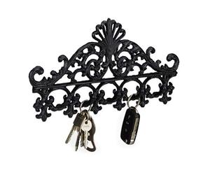 Relaxdays Cast Iron Coat Rack, 5 Hooks, Antique Cottage Style, HxWxD: approx 17 x 35 x 3.5 cm, Black