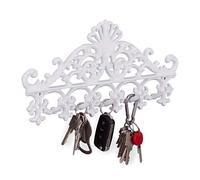 Relaxdays Cast Iron Coat Rack, 5 Hooks, Antique Cottage Style, HxWxD: Approx 17 x 35 x 3.5 cm, White, 3.5 x 35 x 17 cm