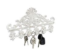 Relaxdays Cast Iron Coat Rack, 5 Hooks, Antique Cottage Style, HxWxD: Approx 17 x 35 x 3.5 cm, White/Brown