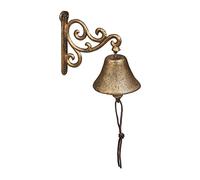 Relaxdays Cast Iron Door Bell, Antique Design, Hanging Doorbell, Vintage, for Outdoors, with Rope, Wall Mounted, Gold, 15.5 x 10 x 17.5 cm