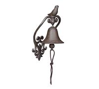 Relaxdays Cast Iron Door Bell, Antique Design, Hanging Doorbell with Bird, for Outdoors, with Rope, Wall Mounted, Brown, 27 x 13 x 12 cm