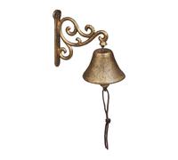 Relaxdays Cast Iron Door Bell, Antique Design, Hanging Doorbell, Vintage, for Outdoors, with Rope, Wall Mounted, Gold, 15.5 x 10 x 17.5 cm