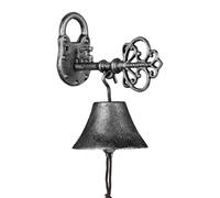 Relaxdays Cast Iron Door Bell, Antique Design, Hanging Doorbell with Key, for Outdoors, with Rope, Wall Mounted, Silver, Aluminium, 20 x 11.5 x 18 cm