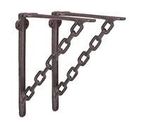 Relaxdays Cast Iron Shelf Brackets, Set of 2, Antique Look, Extraordinary Chain Design, Triangular Support for Shelves, Rusty Brown
