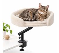 Relaxdays Cat Bed for Desk, 25 kg, 360° swivel, beige/black | rotating, removable cushion, desk-mounted cat bed