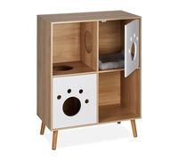 Relaxdays Cat Cabinet, 4 Compartments, XXL Wooden Cupboard Design, Litter Box, HxWxD: 96 x 75 x 40 cm, Natural/White, Fibreboard