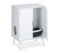 Relaxdays Cat cabinet, for Hiding Litter Tray, 2 Doors, Entrance, House, Chest of Drawers, HxWxD: 77 x 58 x 40 cm, White, Fibreboard