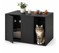 Relaxdays Cat Cabinet, HWD: 50x72x50 cm, Colour, black | Cat cave, 2 compartments, push-to-open door, HWD: 50x72x50 cm, cat cabinet, wood, hide litter tray