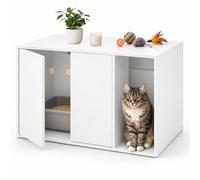 Relaxdays Cat Cabinet, HWD: 50x72x50 cm, Colour, White | Cat cave, 2 compartments, push-to-open door, HWD: 50x72x50 cm, cat cabinet, wood, hide litter tray