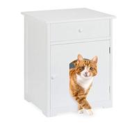 Relaxdays Cat Cabinet with Drawer, Wooden Cupboard Design, Litter Box, Pet House, H x W x D 63.5 x 52 x 48 cm, White
