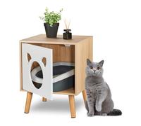 Relaxdays Cat Cabinet, with Door, Wooden Cupboard Design, Litter Box, Pet House, HxWxD: 50 x 40 x 40 cm, Natural/White, Fibreboard