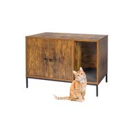Relaxdays Cat Cabinet with Litter Mat, Entrance, 55×80×50 cm, Brown/Black, Cat House