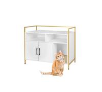 Relaxdays Cat Cabinet with Litter Mat & Storage, 74x90x45cm, White/Gold