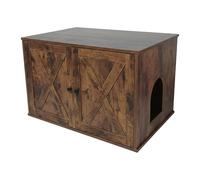 Relaxdays Cat Cabinet with Partition & Side Entrance, 50x80x53 cm, Dark Brown
