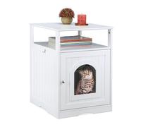 Relaxdays Cat Cabinet with Shelf, Wooden Cupboard Design, Kitten Toilet Box, House, H x W x D 64 x 48 x 53 cm, White, Fibreboard, 64x48x53cm