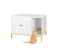 Relaxdays Cat Cabinet with Side Entrance, Litter Mat, 55x80x50 cm, White/Gold