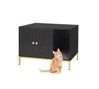 Relaxdays Cat Cabinet with Side Entrance, Litter Mat, 55x80x50cm, Black/Gold