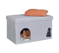 Relaxdays Cat Cave, 100kg Capacity Bench, Lid, Seat Cushion, HWD: 40.5 x 72 x 40.5 cm, Foldable Pet Den, Grey, Stainless steel, 37 x 28 x 28.5 cm