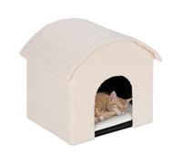 Relaxdays Cat Cave, Foldable, Fluffy, Sleeping Place with Scratching Surface, HxWxD: 44 x 48 x 41 cm, Beige/Tan, Polyester
