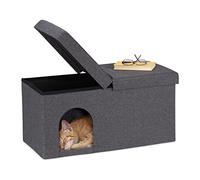 Relaxdays Cat Cave Foldable, Sturdy Folding Bench, Indoor Cat Furniture, Pet Bed Hideaway, HxWxD: 38.5x74.5x37 cm, Grey